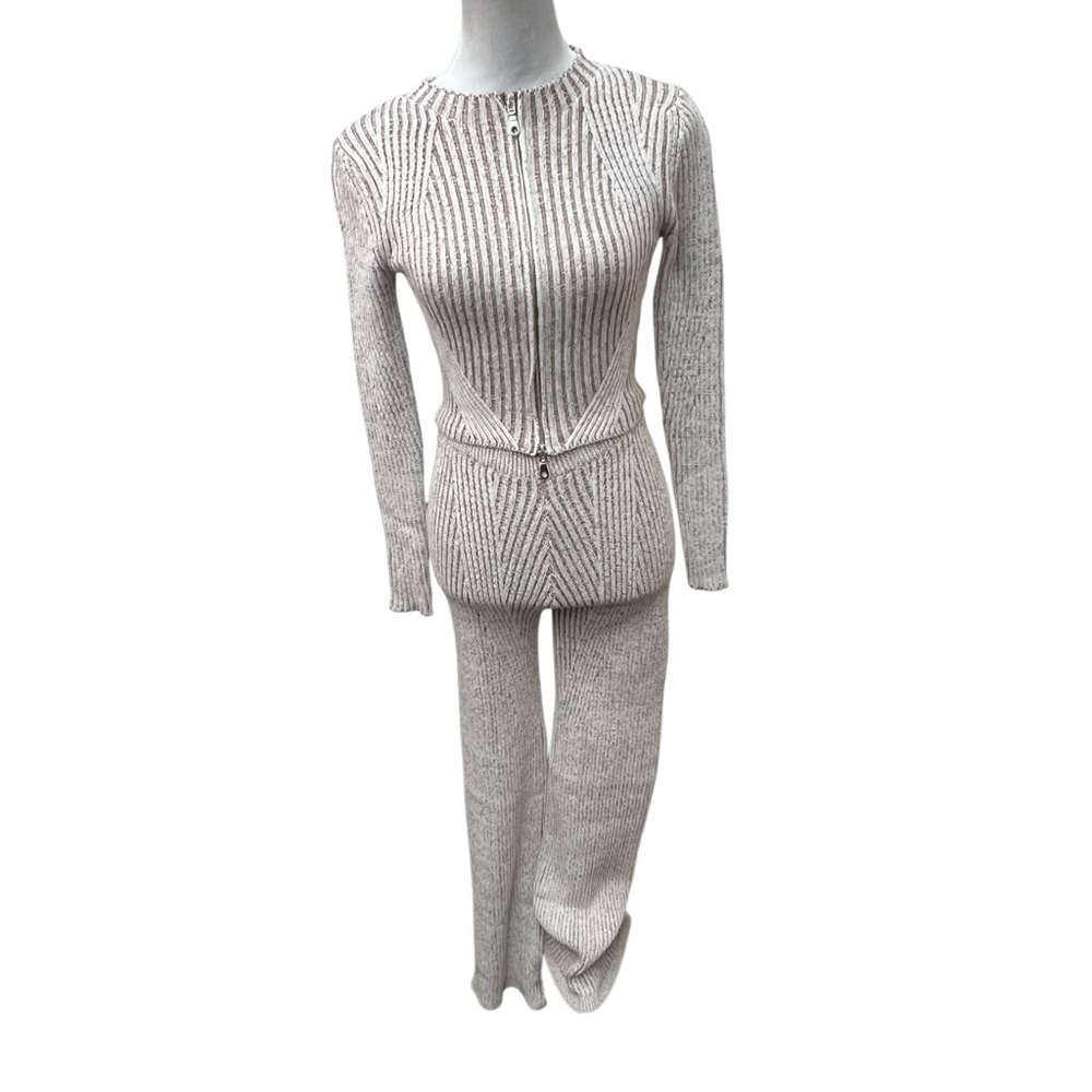 Hers and Mine Brown 2PC Sweater Knit Pants Outfit w/ Zip Up Shirt / Size: Small